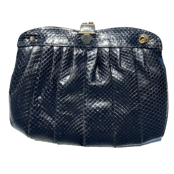 VINTAGE SNAKESKIN PURSE black gold crystals made in Hongkong - Picture 2 of 11